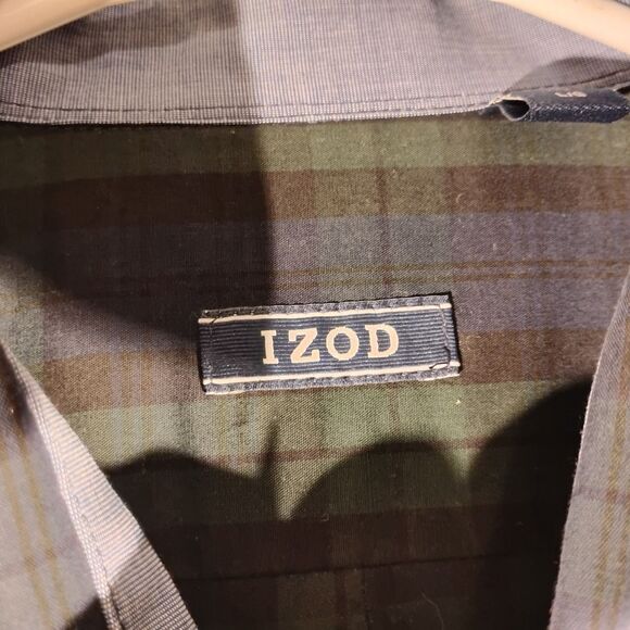 IZOD shirt mens L Large green blue plaid heritage tartan sport FLEX stretch - Picture 8 of 11